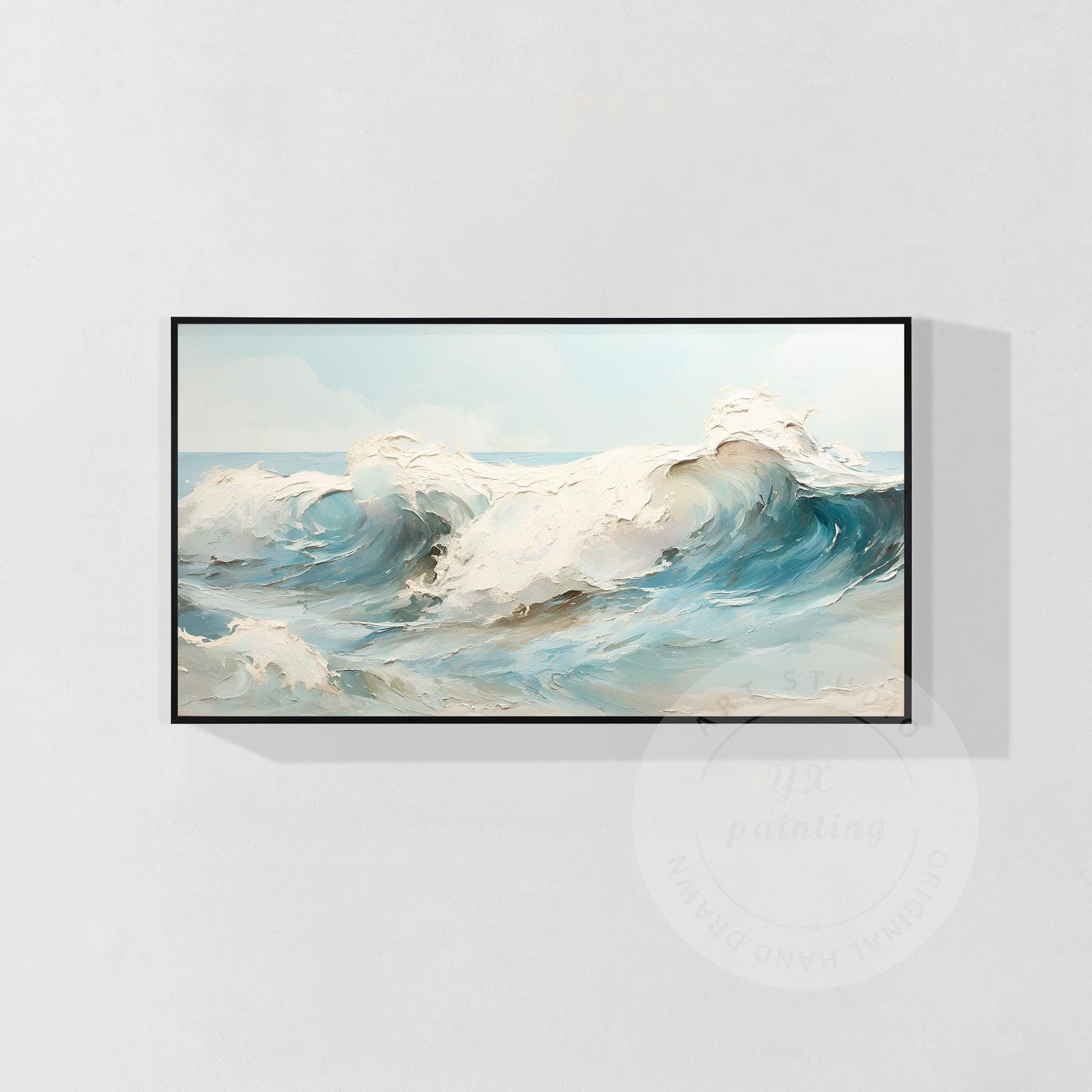 Textured Seascape Painting: 3D Waves, Framed Ocean Art #7