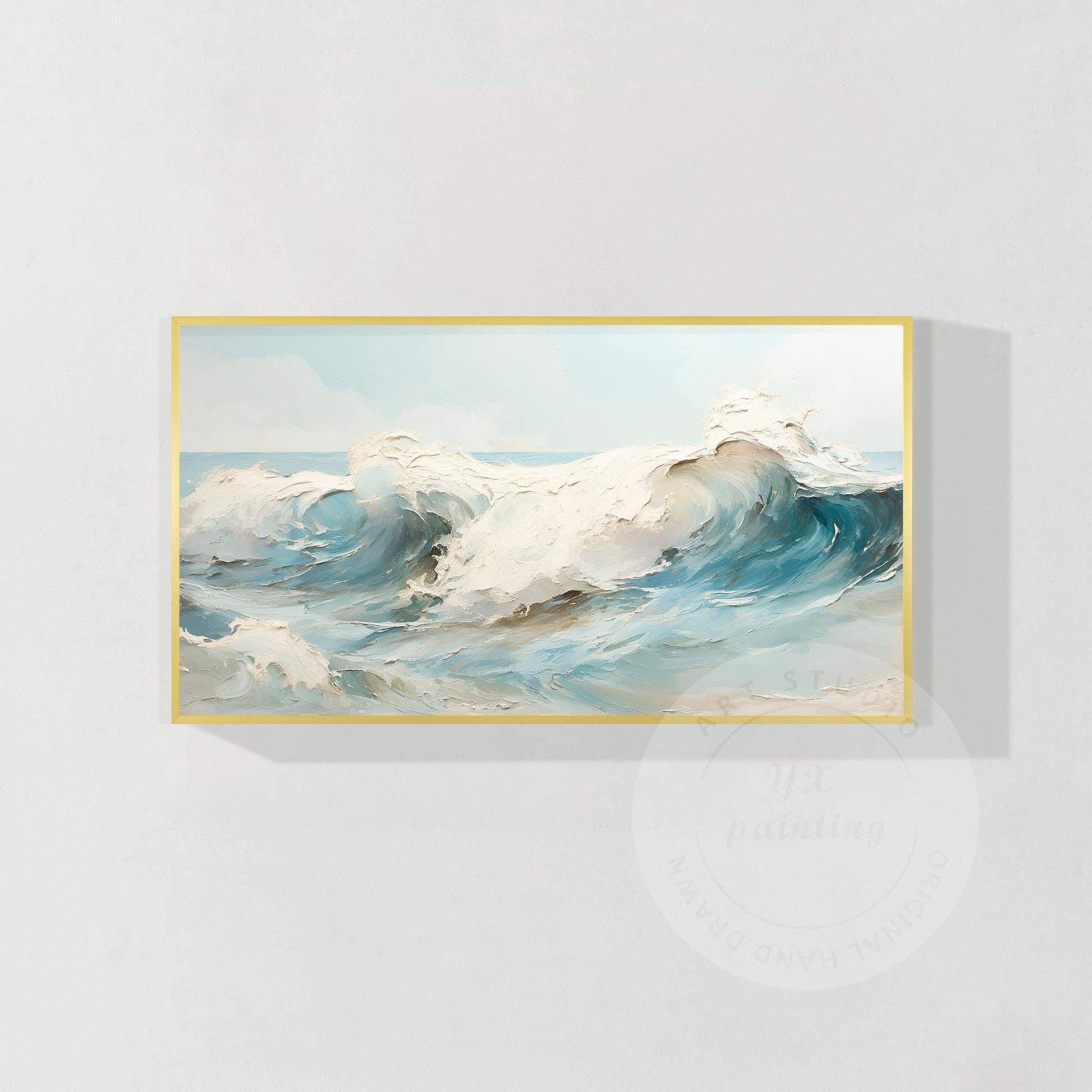 Textured Seascape Painting: 3D Waves, Framed Ocean Art #8