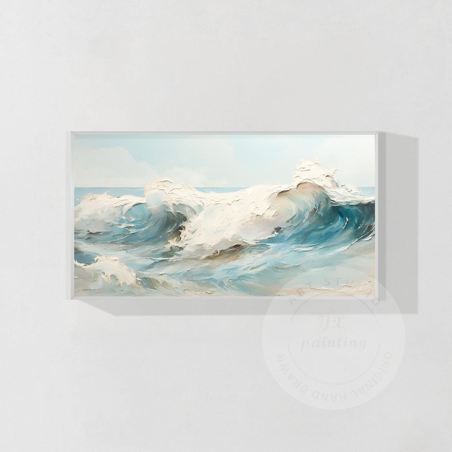 Textured Seascape Painting: 3D Waves, Framed Ocean Art #9