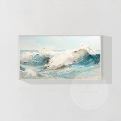 Textured Seascape Painting: 3D Waves, Framed Ocean Art #9