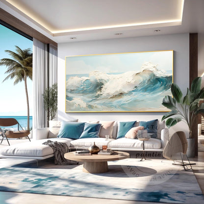Textured Seascape Painting: 3D Waves, Framed Ocean Art #1