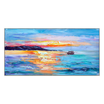 Textured Seascape Painting: Abstract Sunrise Sailboat Art on Canvas #8