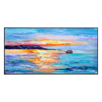 Textured Seascape Painting: Abstract Sunrise Sailboat Art on Canvas #9