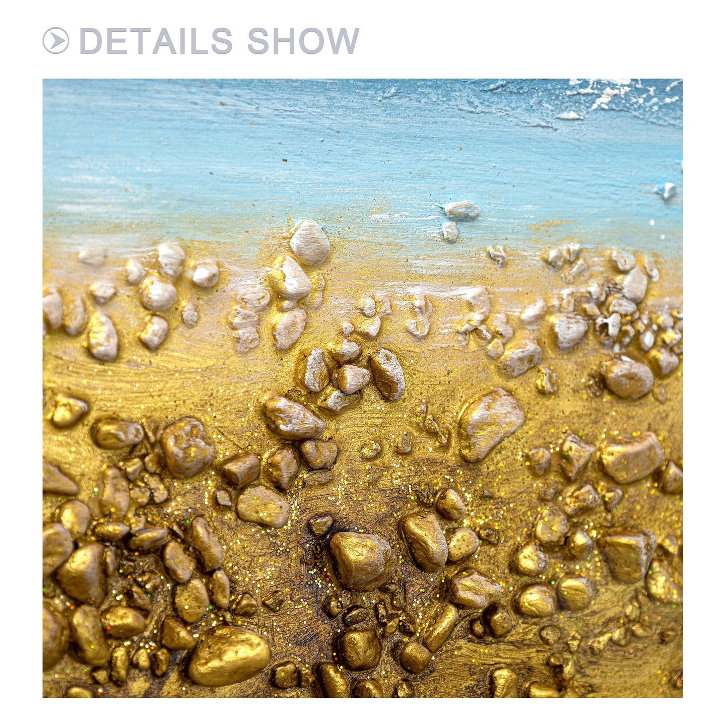 Textured Seascape Painting: Blue Ocean, Gold Sand, Coastal Wall Art #2