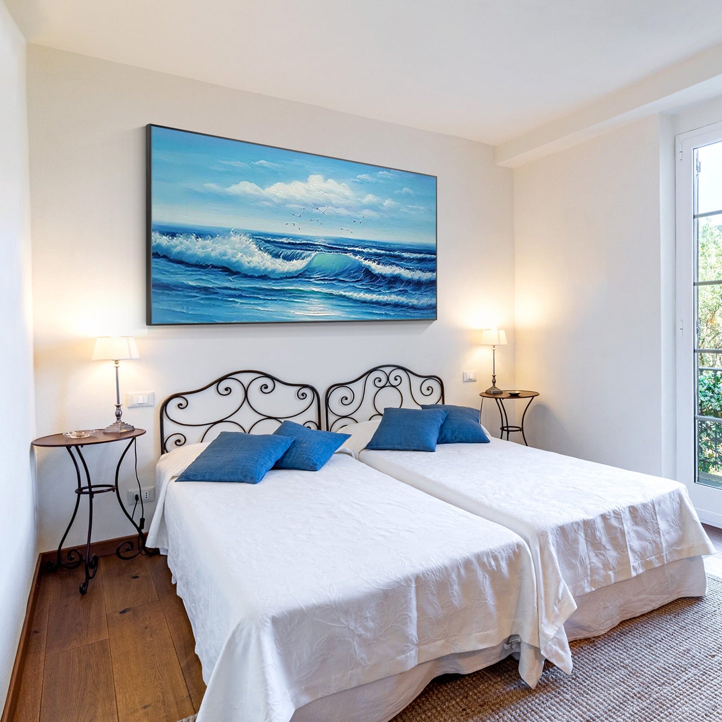 Textured Seascape Painting: Blue Ocean Wave, Framed Canvas Wall Art #2