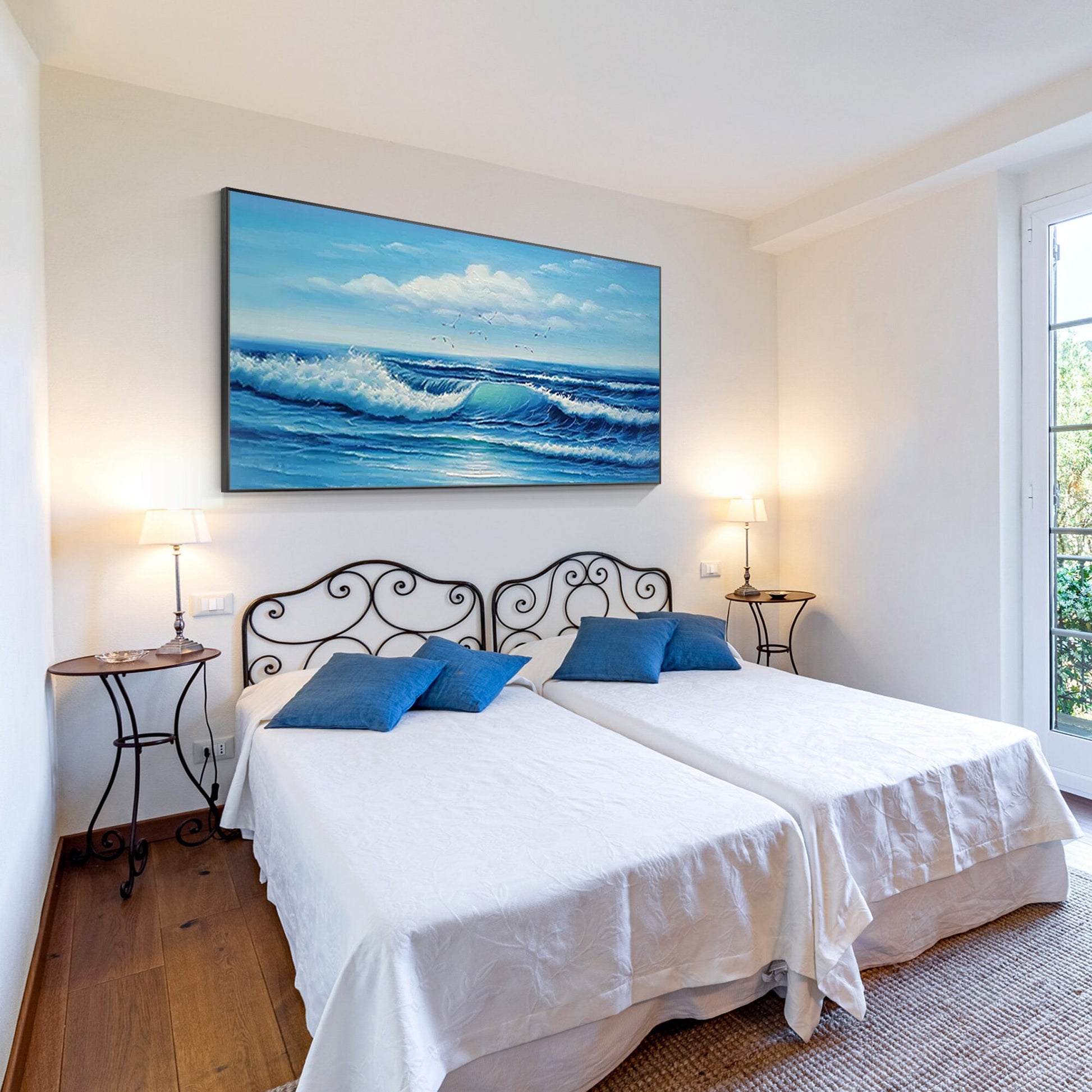 Textured Seascape Painting: Blue Ocean Wave, Framed Canvas Wall Art #2