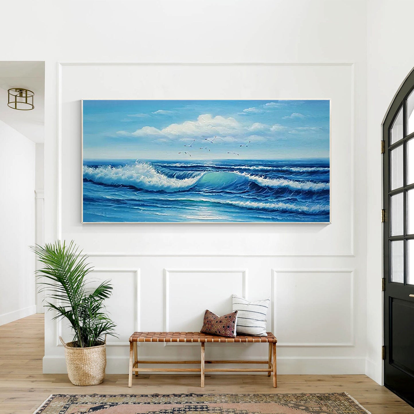 Textured Seascape Painting: Blue Ocean Wave, Framed Canvas Wall Art #5