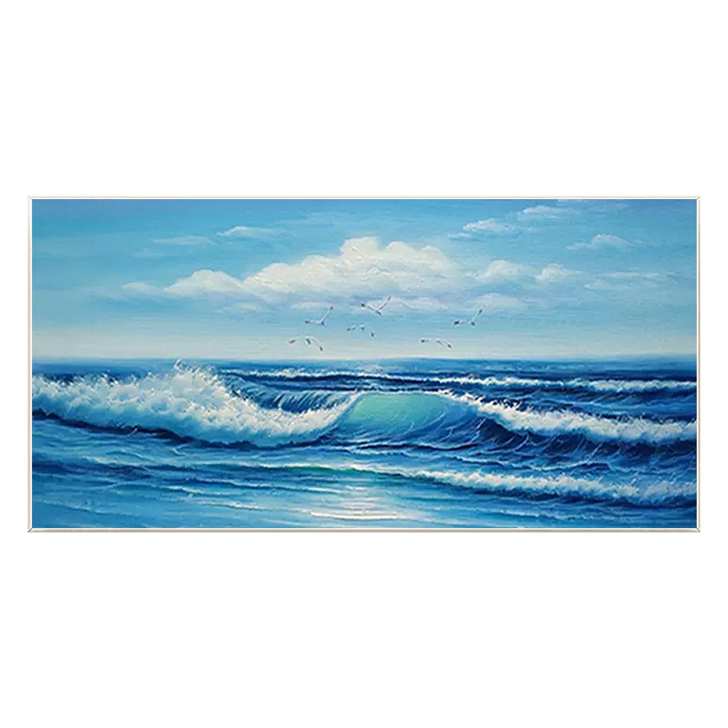 Textured Seascape Painting: Blue Ocean Wave, Framed Canvas Wall Art #8