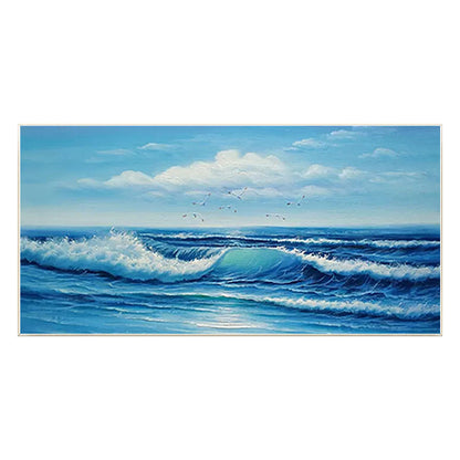 Textured Seascape Painting: Blue Ocean Wave, Framed Canvas Wall Art #8