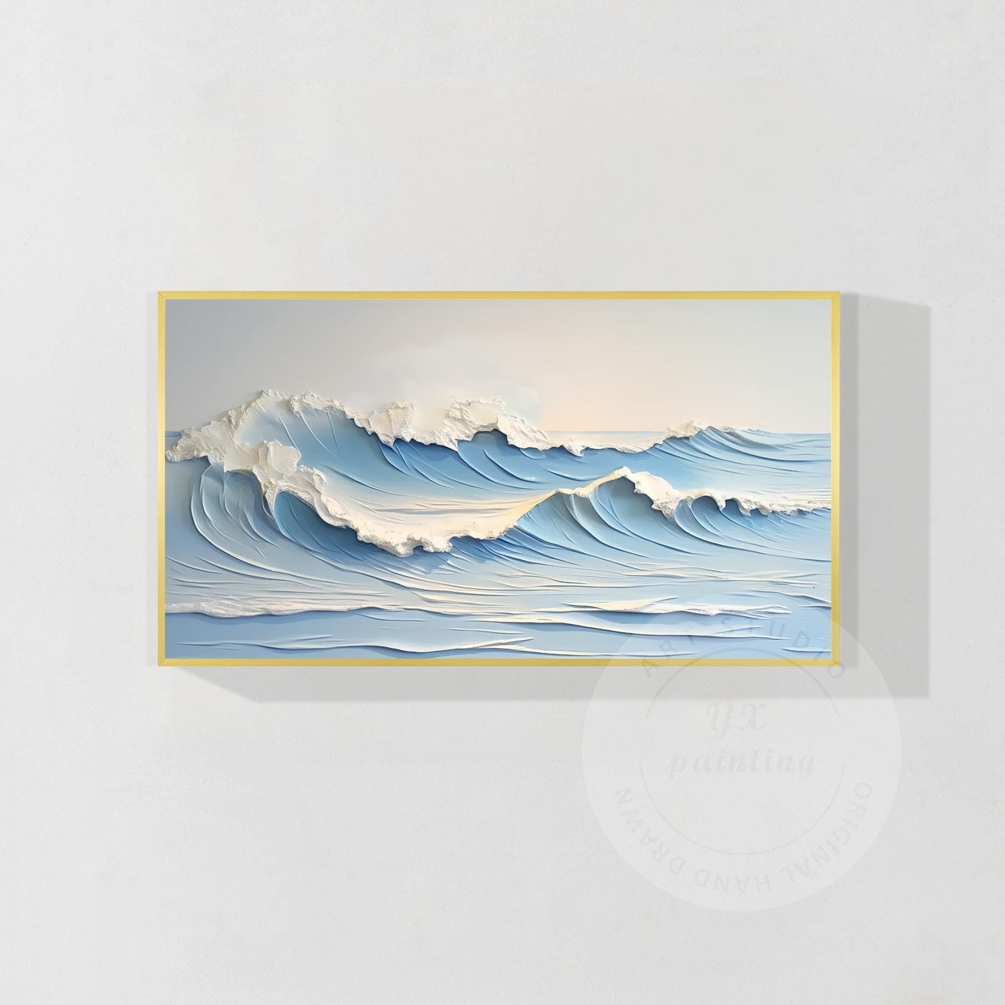 Textured Seascape Painting: Hand-Drawn Ocean Waves, Framed Canvas Art #8
