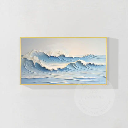 Textured Seascape Painting: Hand-Drawn Ocean Waves, Framed Canvas Art #8