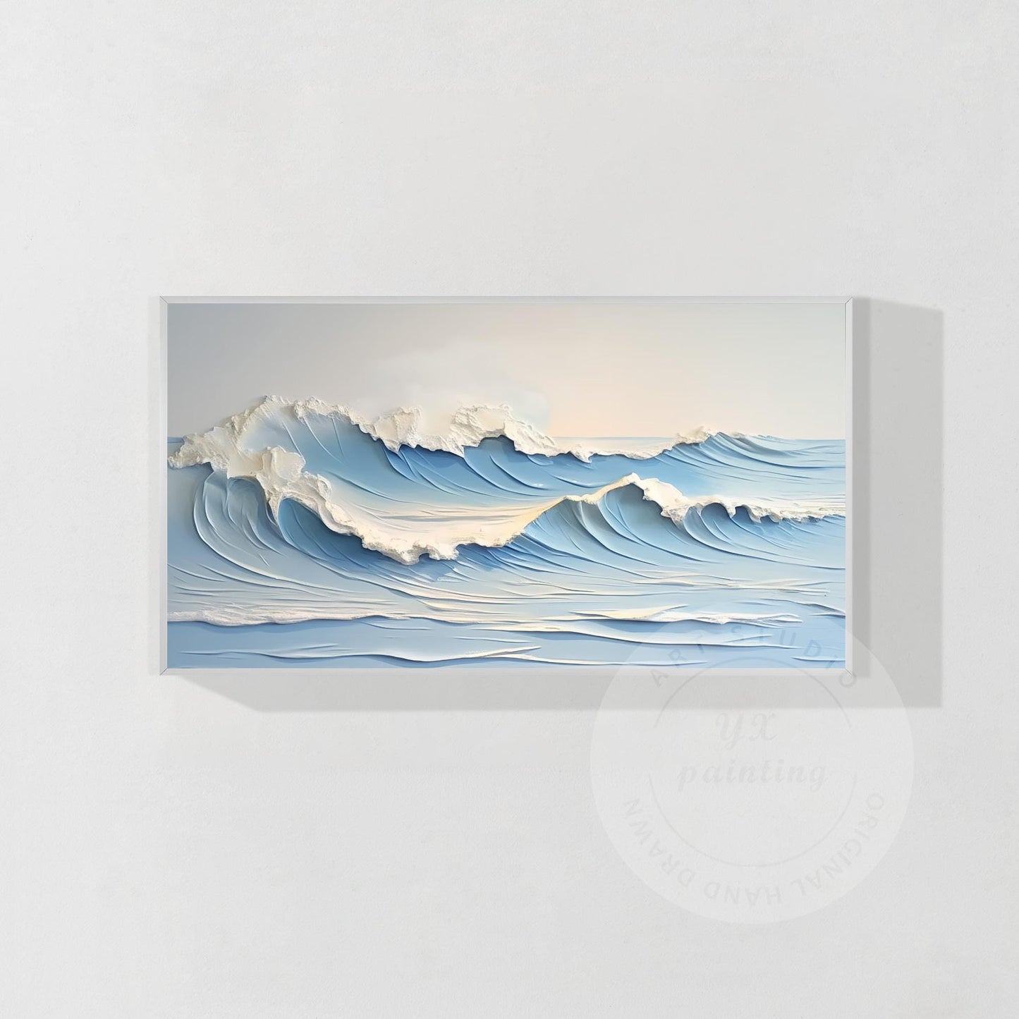 Textured Seascape Painting: Hand-Drawn Ocean Waves, Framed Canvas Art #9