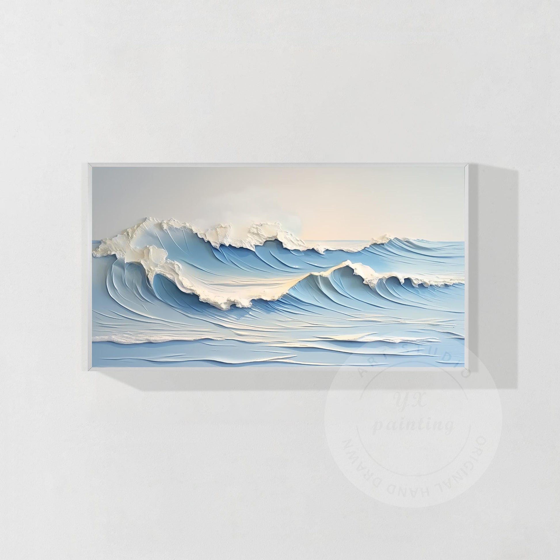 Textured Seascape Painting: Hand-Drawn Ocean Waves, Framed Canvas Art #9