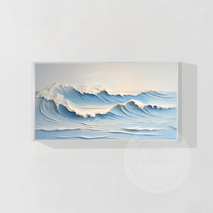 Textured Seascape Painting: Hand-Drawn Ocean Waves, Framed Canvas Art #9