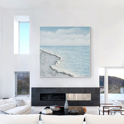 Textured Seascape Painting, Light Blue Ocean Wall Art, Coastal Abstract Canvas A #4