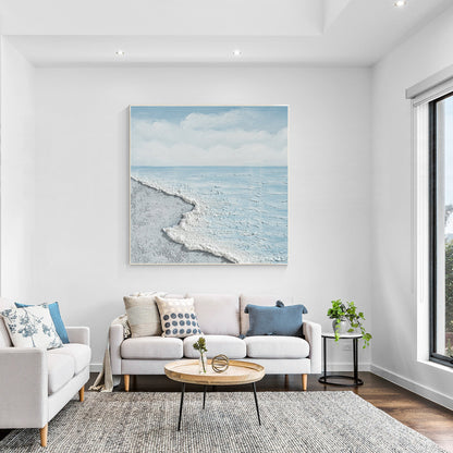 Textured Seascape Painting, Light Blue Ocean Wall Art, Coastal Abstract Canvas A #6