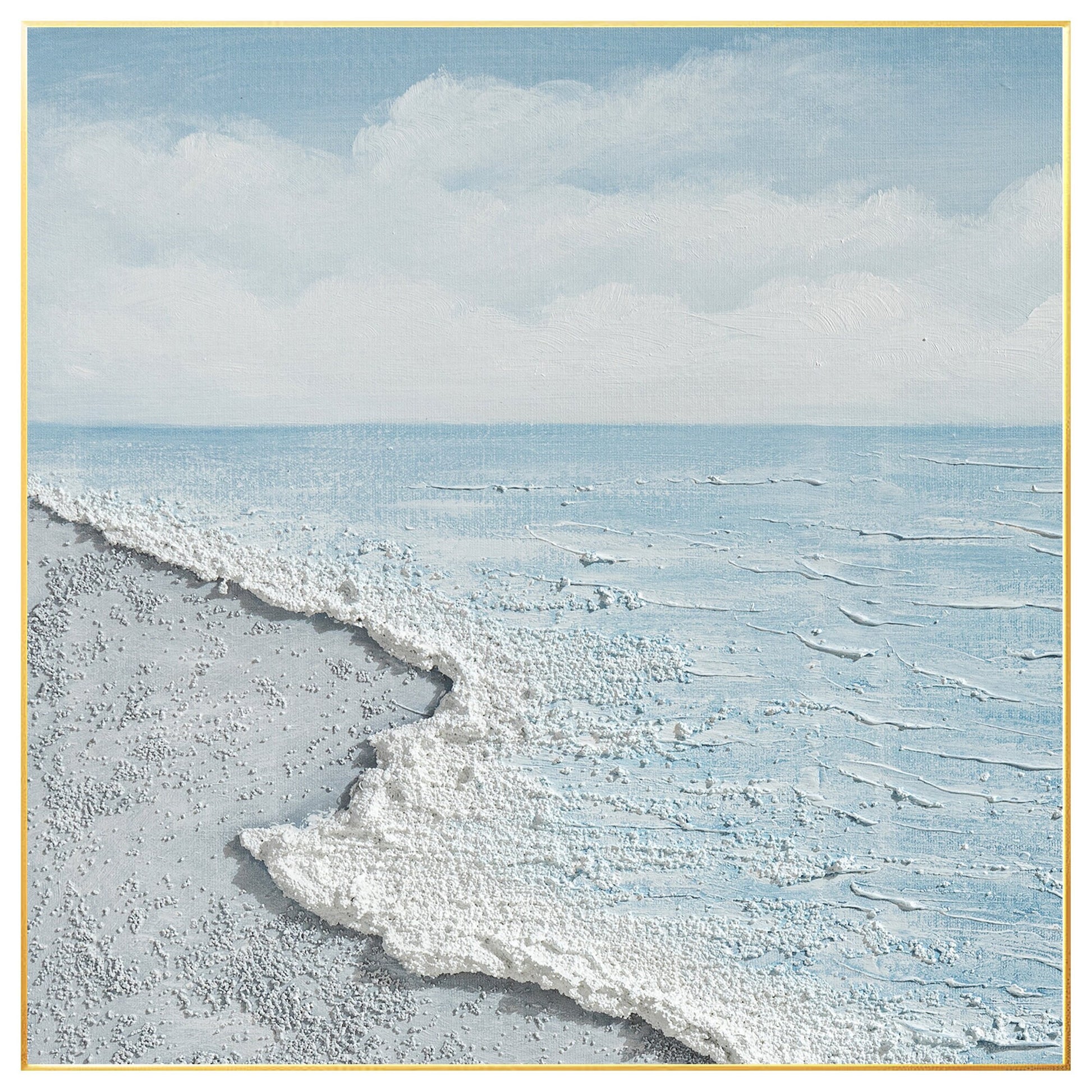 Textured Seascape Painting, Light Blue Ocean Wall Art, Coastal Abstract Canvas A #8