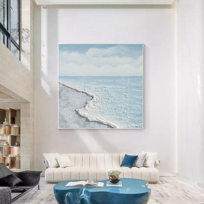 Textured Seascape Painting, Light Blue Ocean Wall Art, Coastal Abstract Canvas A #1