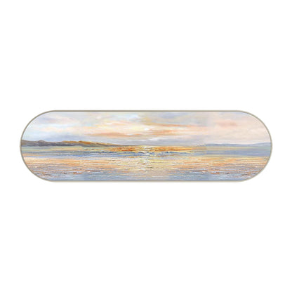 Textured Seascape Painting, Long Narrow Ocean Waves Wall Art, Oval Framed Canvas #9