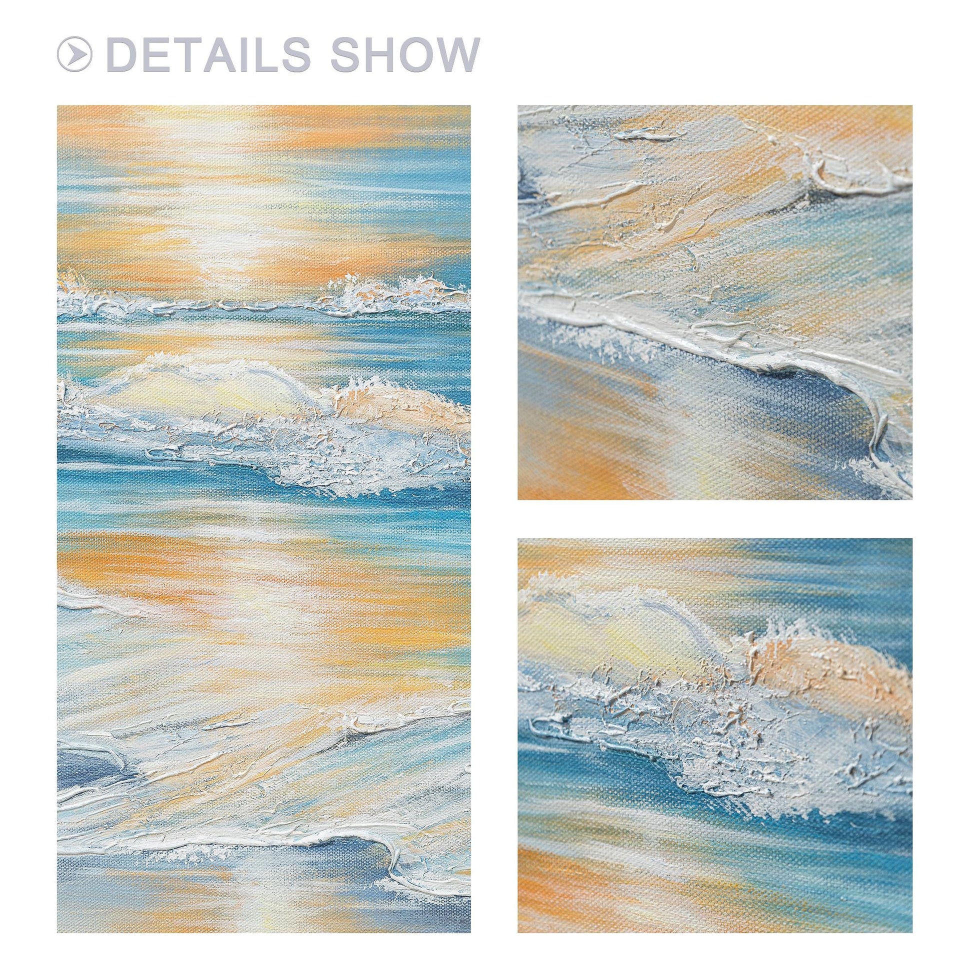 Textured Seascape Sunrise Painting: 3D Coastal Ocean Wave Canvas Art #3