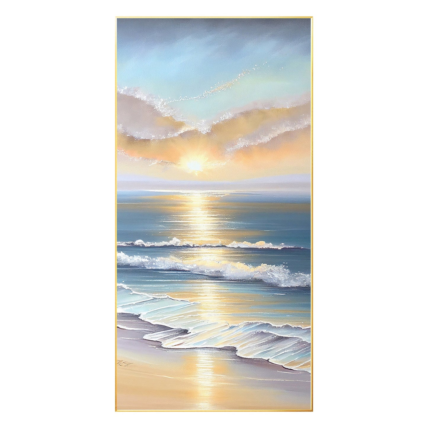 Textured Seascape Sunrise Painting: 3D Coastal Ocean Wave Canvas Art #9