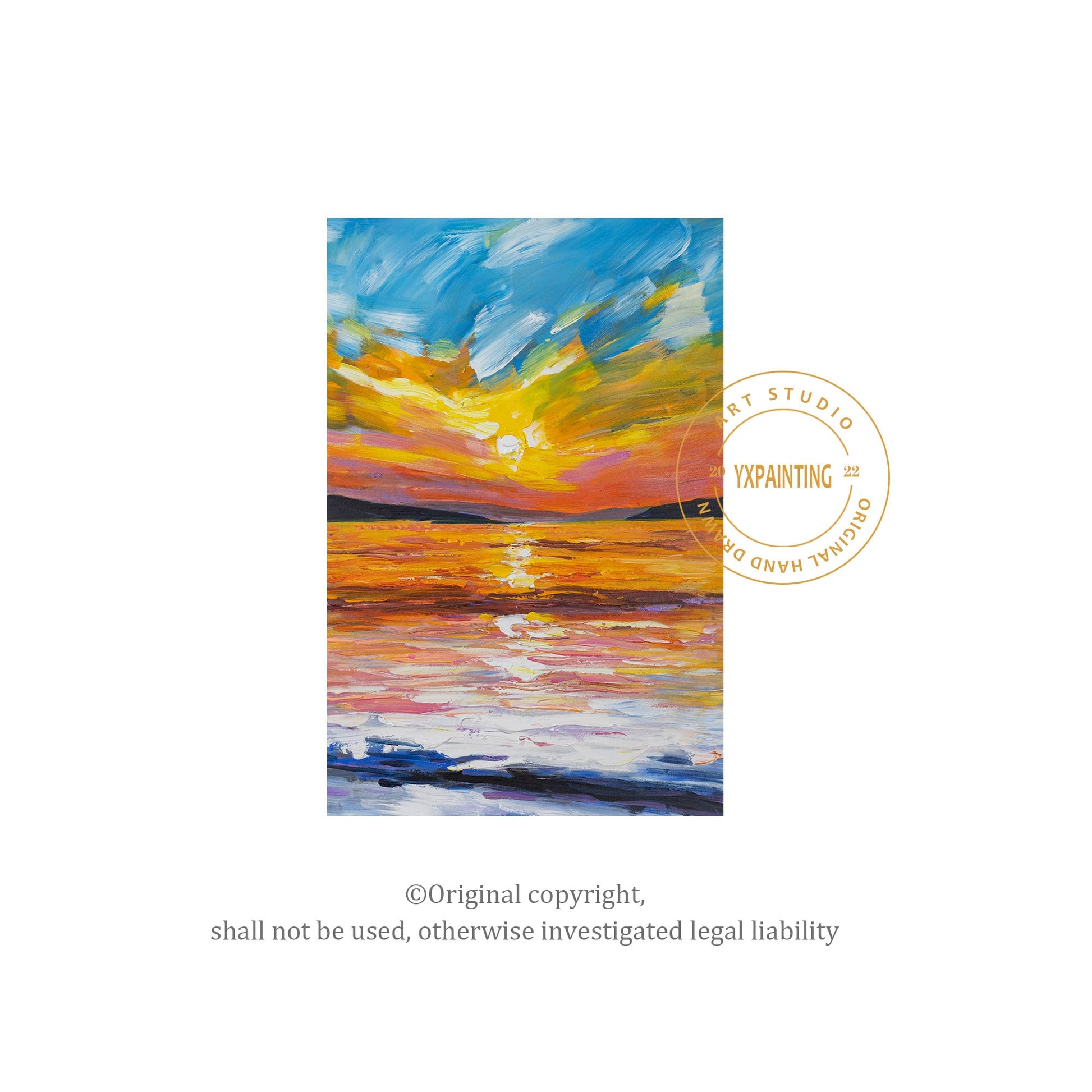 Textured Sunrise Sunset Painting: Abstract Coastal Seascape Art #6