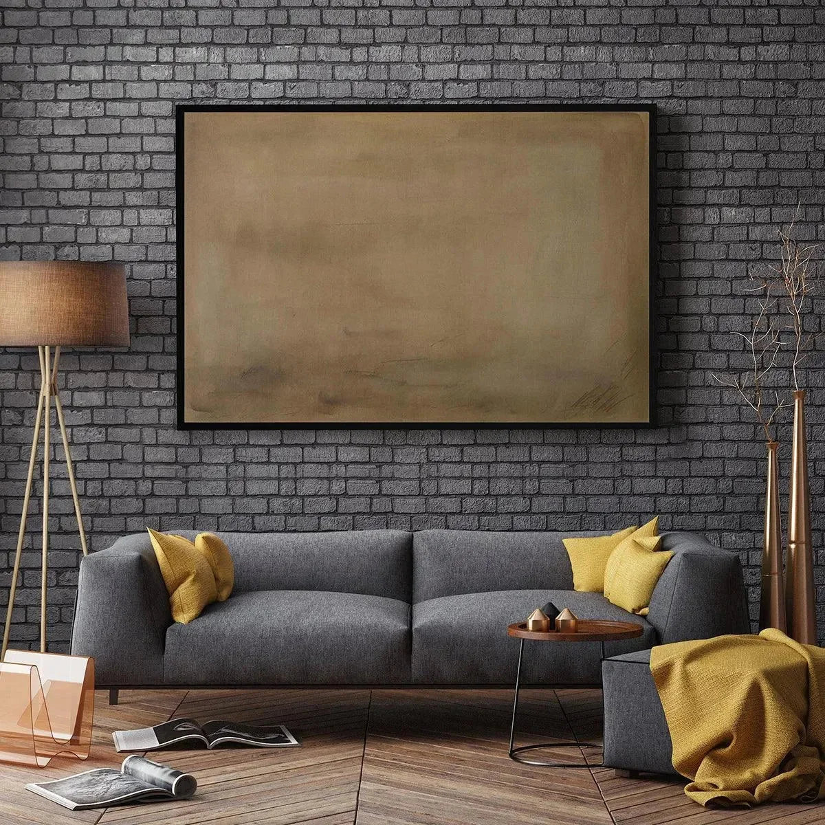 EARTHY MINIMALIST LANDSCAPE: Minimalist Abstract Painting in Brown | beige palette, original Hand-painted on premium stretched canvas using artist-grade oils; rich layered surface combines smooth g...
