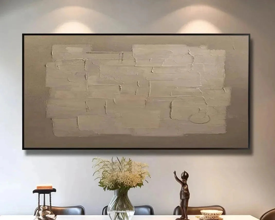 TEXTURED TAUPE ABSTRACT: Minimalist Textured Painting | black frame version on white wall