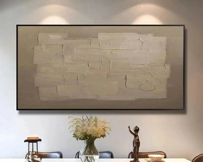 TEXTURED TAUPE ABSTRACT: Minimalist Textured Painting | black frame version on white wall