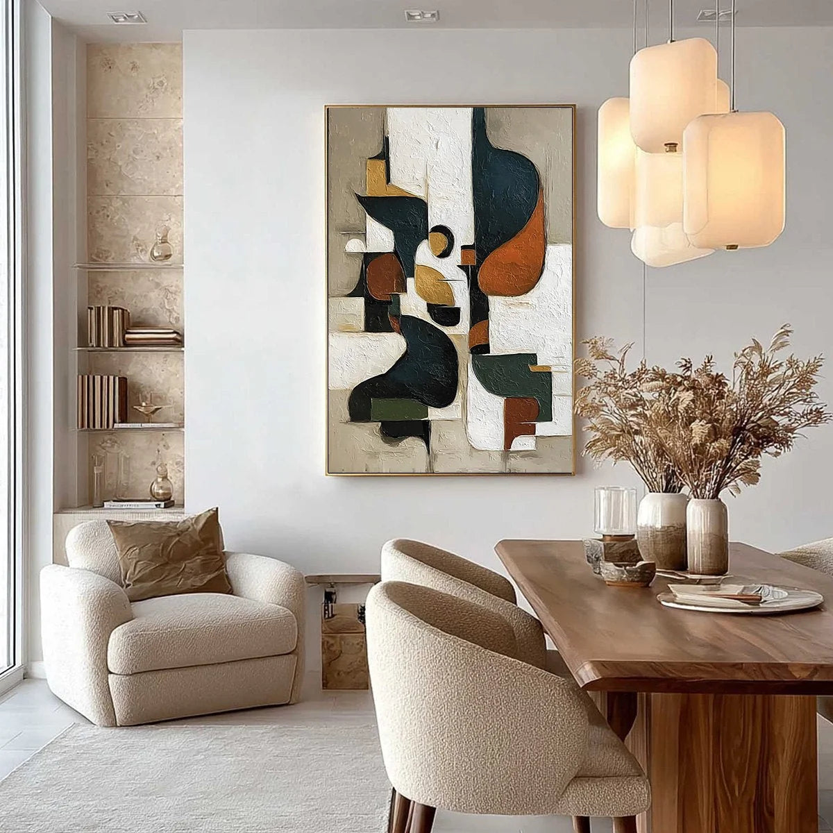 URBAN FRAGMENTS: Textured Vertical Abstract Painting for Modern Decor | black frame version on white wall