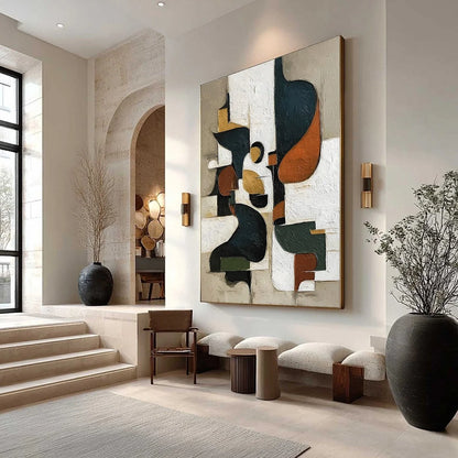 URBAN FRAGMENTS: Textured Vertical Abstract Painting for Modern Decor | Abstract mood, soft natural light studio shot