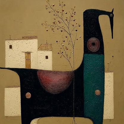 NOMAD'S HAVEN: Textured Wabi Sabi Abstract Animal Wall Art | rectangular format, hand-painted canvas edge
