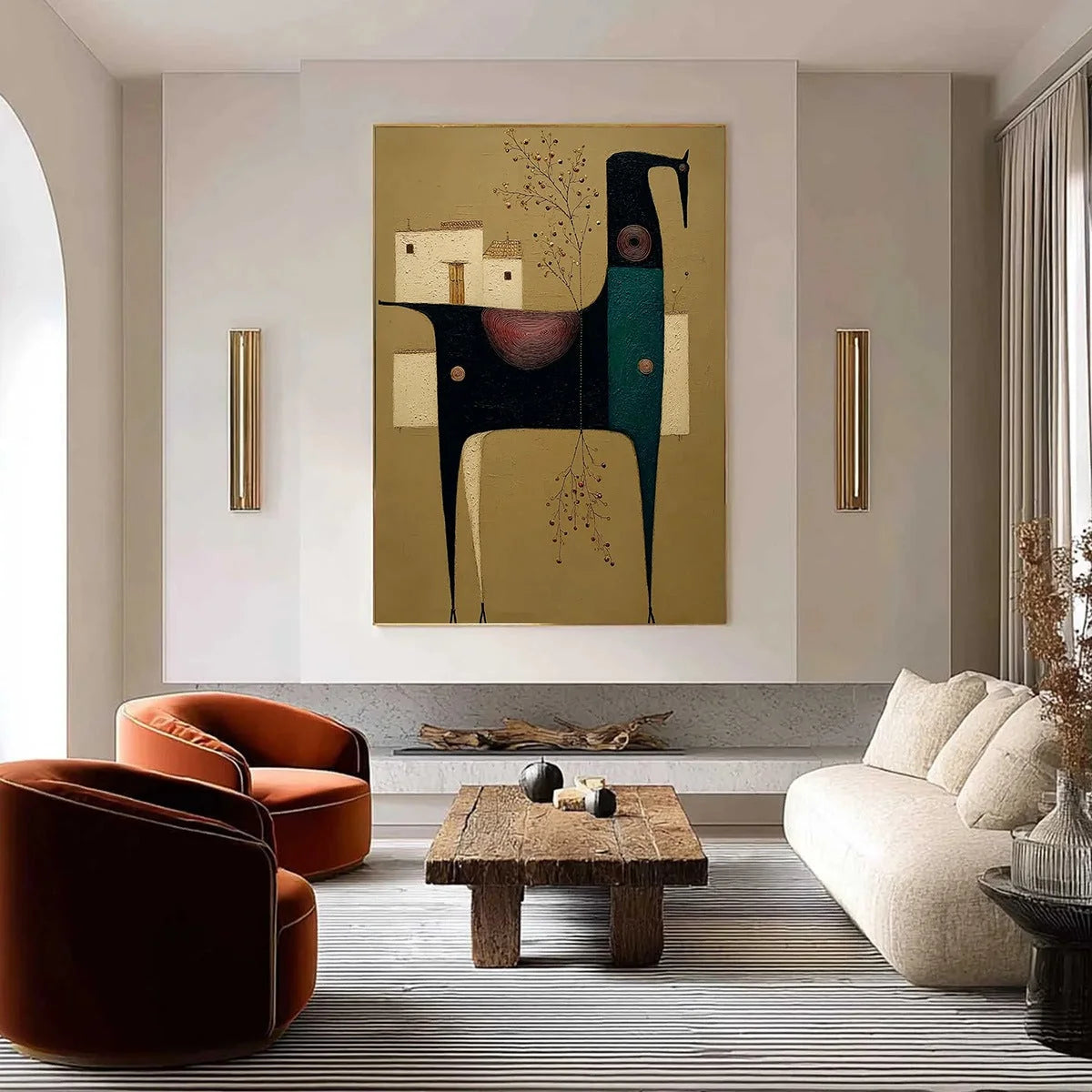 NOMAD'S HAVEN: Textured Wabi Sabi Abstract Animal Wall Art | gold frame stretched on neutral wall