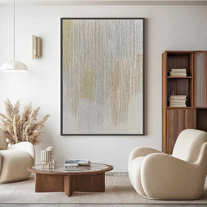 EARTHEN RHYTHM: Textured Wabi Sabi Abstract Wall Art | gold frame stretched on neutral wall