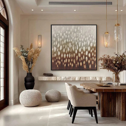 EARTH'S WHISPER: Textured Wabi Sabi Abstract Art in Earth Tones | gold frame stretched on neutral wall
