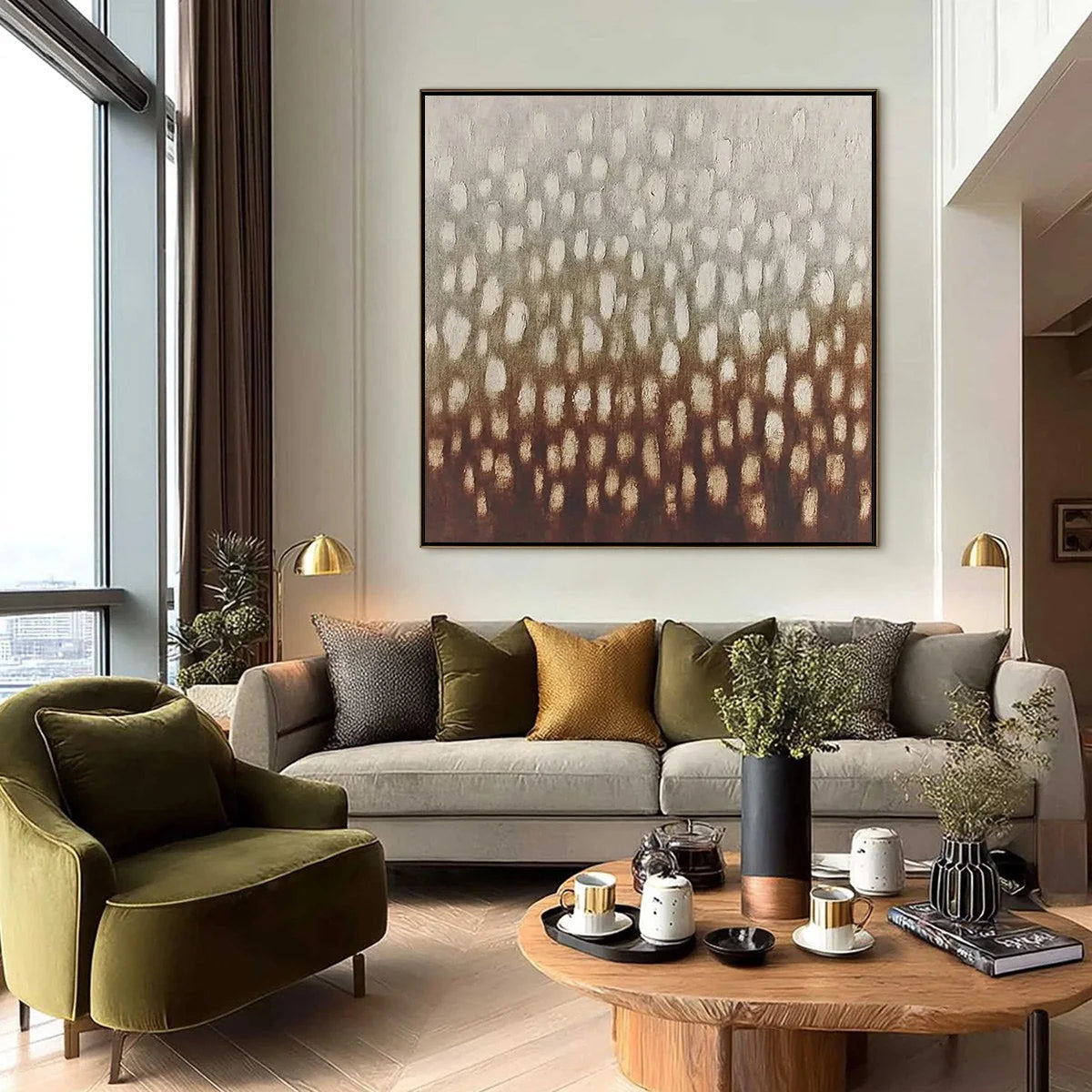 EARTH'S WHISPER: Textured Wabi Sabi Abstract Art in Earth Tones | black frame version on white wall