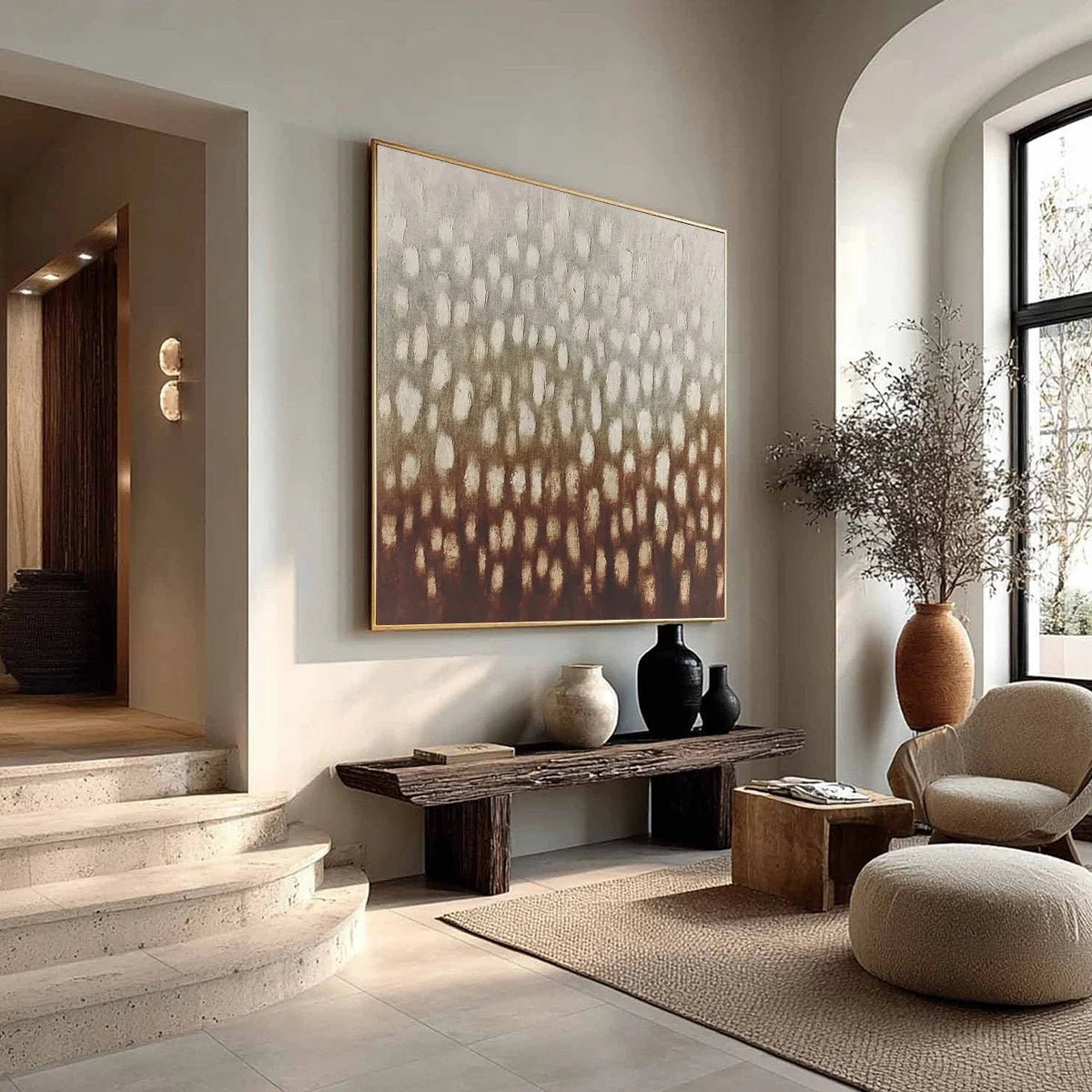 EARTH'S WHISPER: Textured Wabi Sabi Abstract Art in Earth Tones | beige palette, original Hand-painted on premium stretched canvas using artist-grade oils; rich layered surface combines smooth grad...