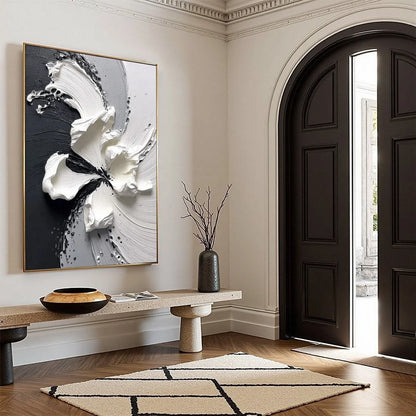 ECHOES IN WHITE: Textured Wabi-Sabi Abstract Floral Wall Art | beige palette, original Hand-painted on premium stretched canvas using artist-grade oils; rich layered surface combines smooth gradien...