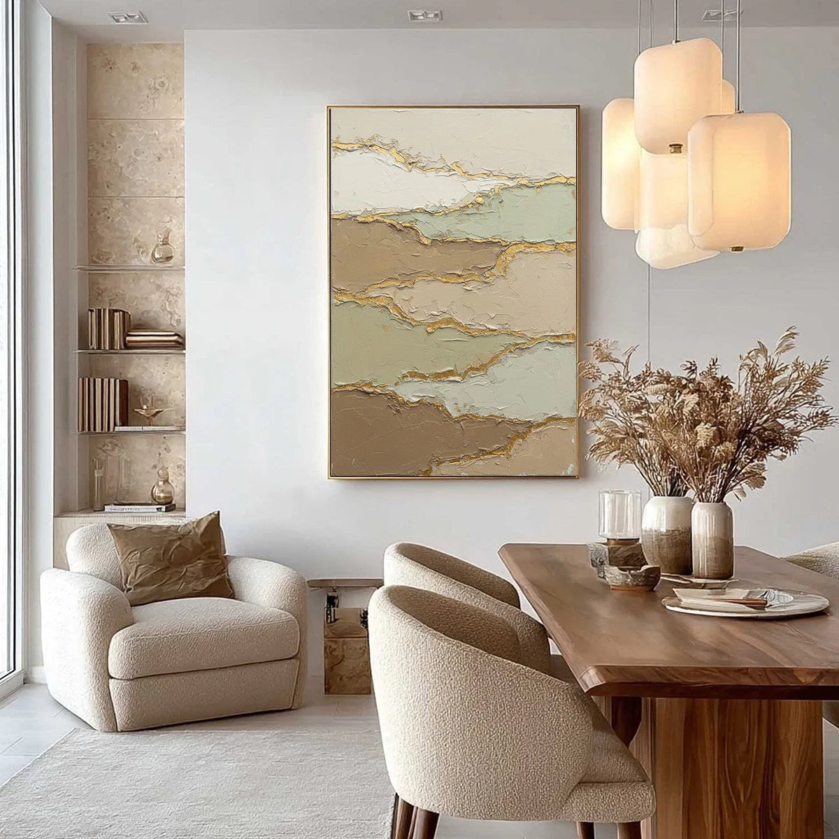 STRATA: Textured Wabi Sabi Abstract Landscape Painting | black frame version on white wall