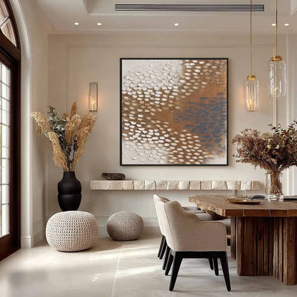 TERRA RHYTHM: Heavily Textured Wabi Sabi Abstract Painting | gold frame stretched on neutral wall