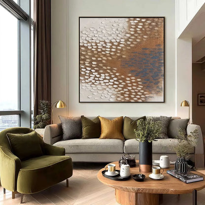 TERRA RHYTHM: Heavily Textured Wabi Sabi Abstract Painting | black frame version on white wall