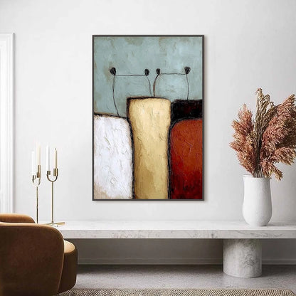 THE GATHERING: Textured Wabi Sabi Abstract Painting of Earthy Forms | Figurative closeup, raised brushwork detail