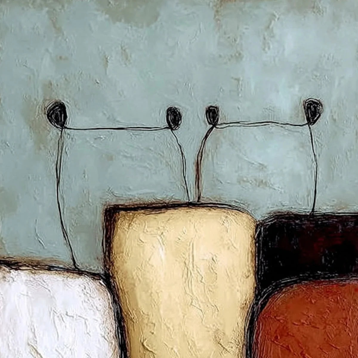 THE GATHERING: Textured Wabi Sabi Abstract Painting of Earthy Forms | rectangular format, hand-painted canvas edge