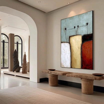 THE GATHERING: Textured Wabi Sabi Abstract Painting of Earthy Forms | Figurative mood, soft natural light studio shot