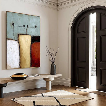 THE GATHERING: Textured Wabi Sabi Abstract Painting of Earthy Forms | multi-color palette, original oil on stretched canvas art