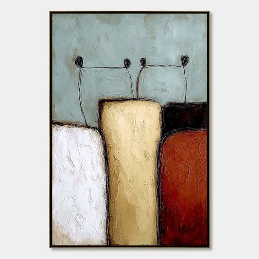 THE GATHERING: Textured Wabi Sabi Abstract Painting of Earthy Forms | hanging in living room, Figurative wall art