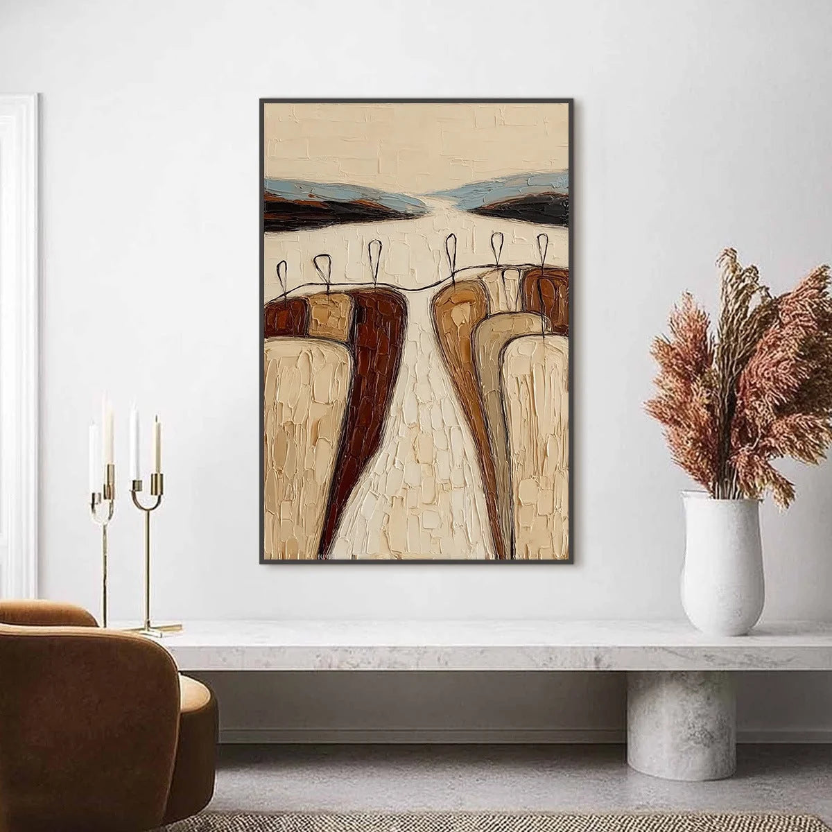 THE GATHERING: Textured Wabi Sabi Abstract Landscape Painting | Figurative closeup, raised brushwork detail