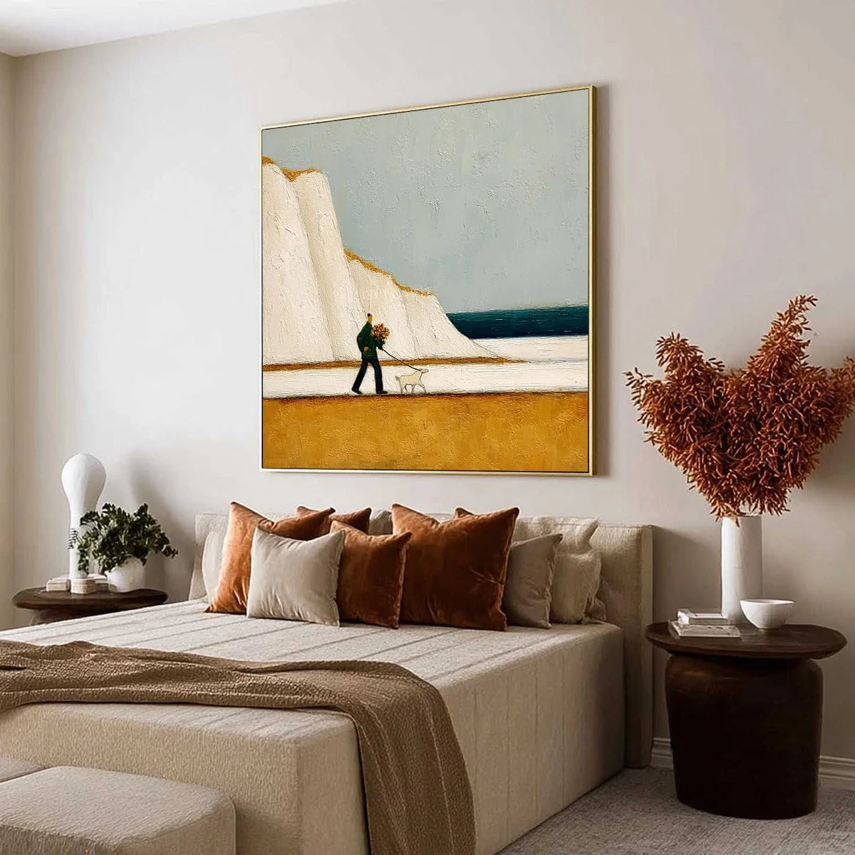 COASTAL DEVOTION: Textured Wabi Sabi Seascape Oil Painting | Abstract mood, soft natural light studio shot