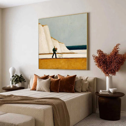 COASTAL DEVOTION: Textured Wabi Sabi Seascape Oil Painting | Abstract mood, soft natural light studio shot