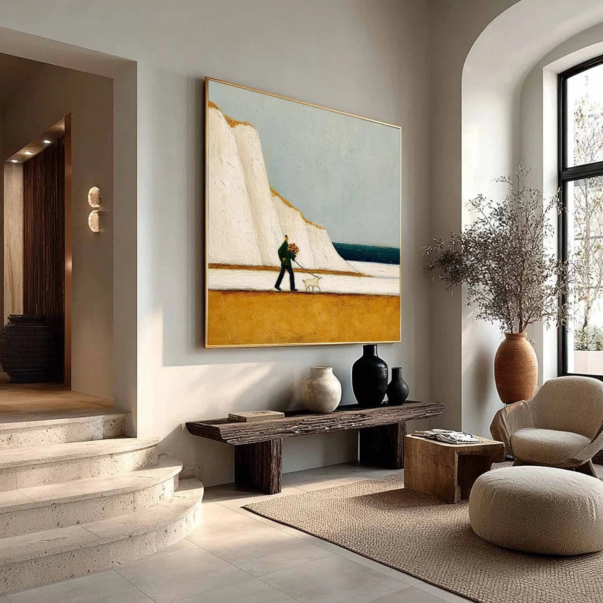COASTAL DEVOTION: Textured Wabi Sabi Seascape Oil Painting | beige palette, original Hand-painted on premium stretched canvas using artist-grade oils; rich layered surface combines smooth gradients...